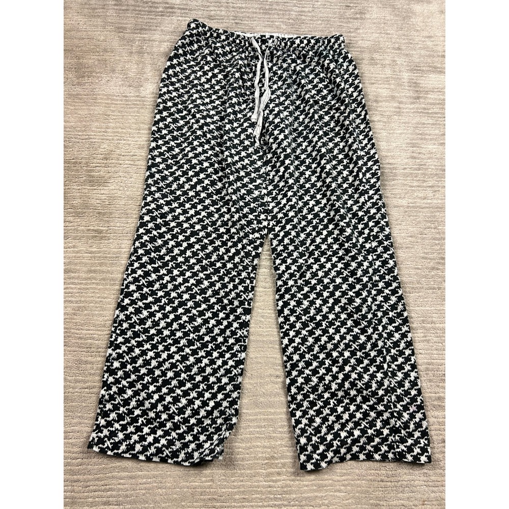 ND Intimates Pajama Pants Women L Black White Houndstooth Wide Leg Drawstring